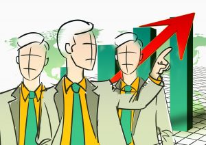 Ejecutivos analizando gráfico de barras con Índices Nacionales de Precios al Consumidor